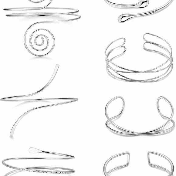 7PC Women's Alloy Open Arm Cuff Bracelets Set Minimalist Adjustable Jewelry - Picture 1 of 6